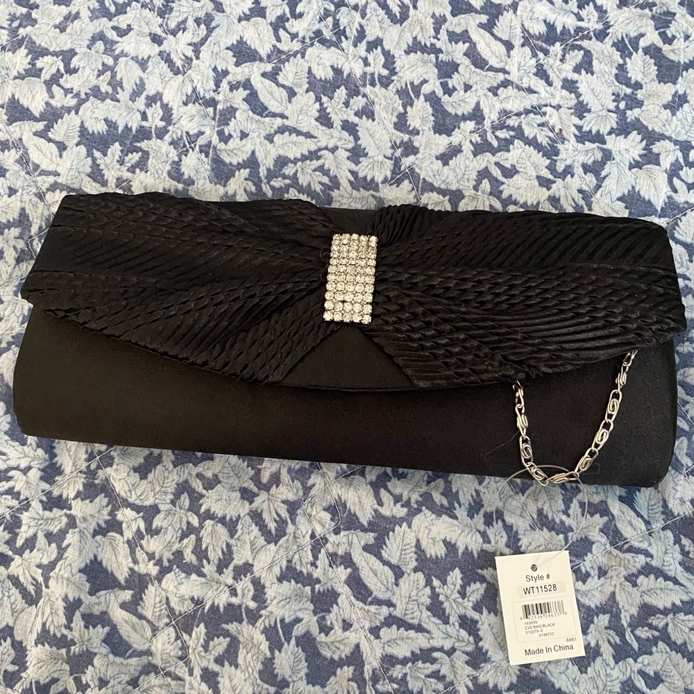 NWT - Black Evening Clutch Purse with Chain handle and Bling